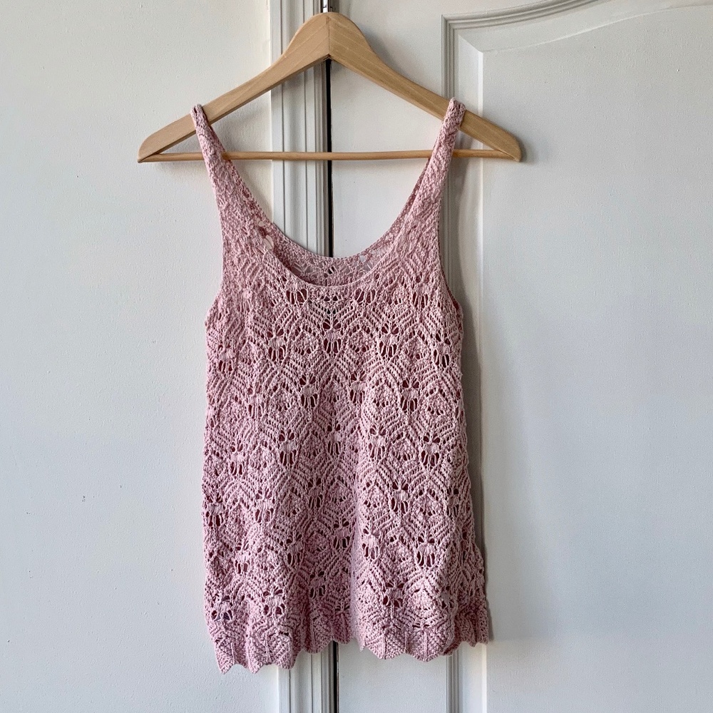 American Eagle Light Pink Crocheted Tank Top